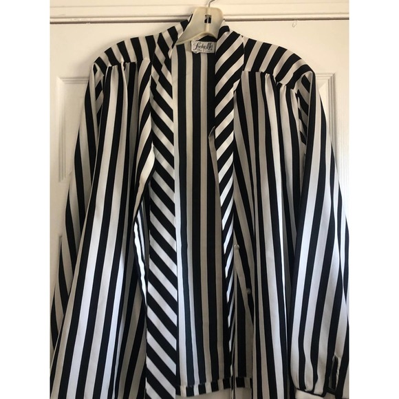 LUCKY ME Womens Black & Crean Stripe Blouse with Tie Size 42 - Picture 7 of 7